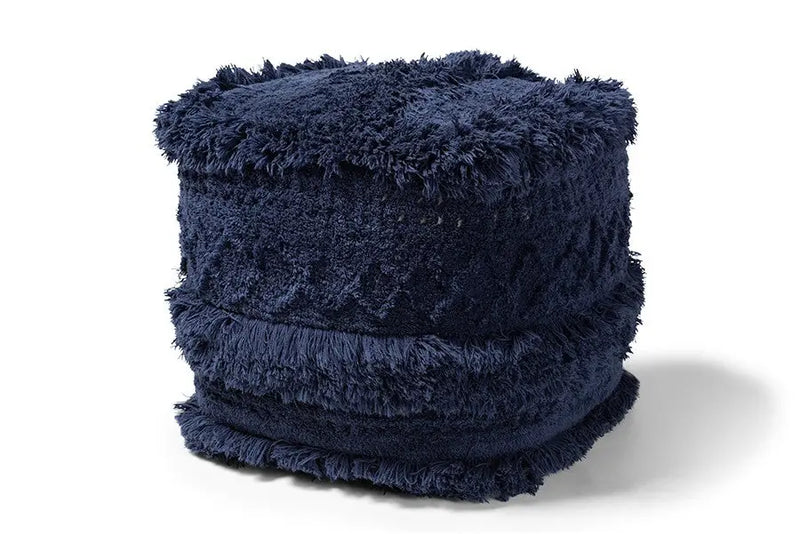 Jaxon Moroccan Inspired Navy Handwoven Cotton Pouf Ottoman iHome Studio