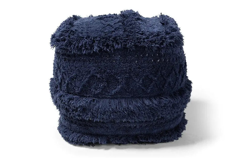 Jaxon Moroccan Inspired Navy Handwoven Cotton Pouf Ottoman iHome Studio