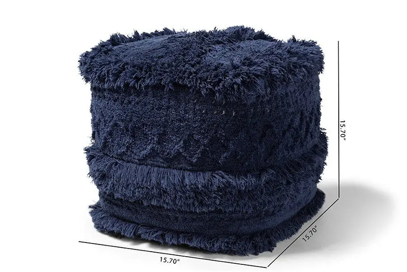 Jaxon Moroccan Inspired Navy Handwoven Cotton Pouf Ottoman iHome Studio