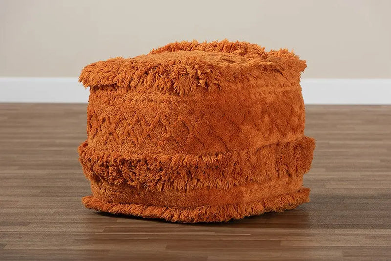 Jaxon Moroccan Inspired Orange Handwoven Cotton Pouf Ottoman iHome Studio