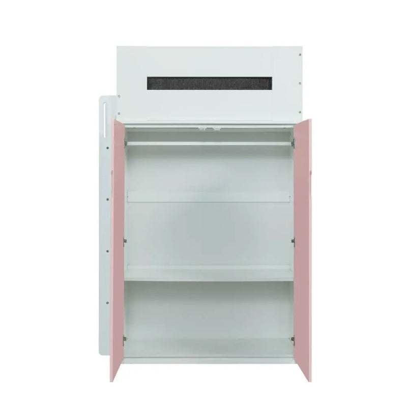 Jaxson Twin Loft Bed w/Desk and Wardrobe, White & Pink iHome Studio