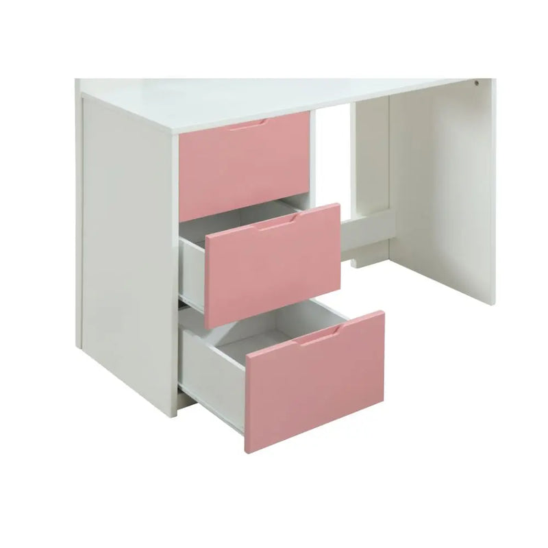 Jaxson Twin Loft Bed w/Desk and Wardrobe, White & Pink iHome Studio