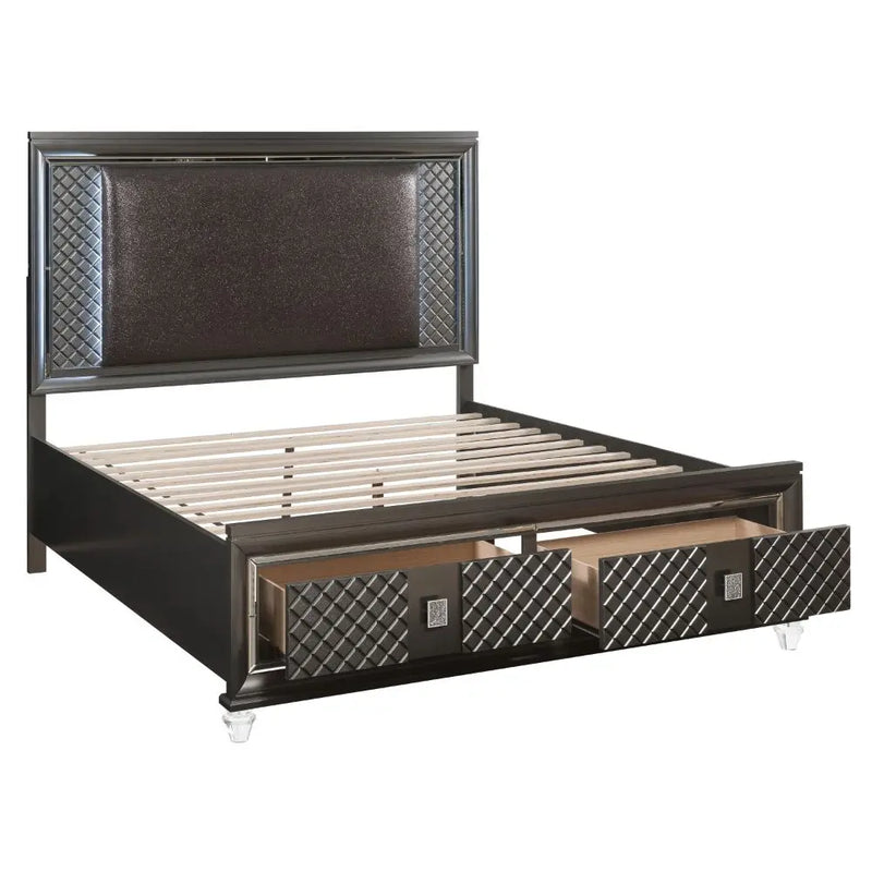 Jay King Bed, Faux Leather & Metallic Gray iHome Studio