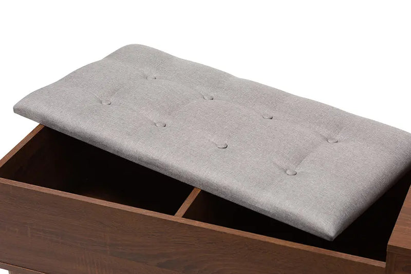 Jaycee 1-drawer 2-tone Oak/Dark Brown Wood Entryway Storage Grey Fabric Cushioned Bench iHome Studio