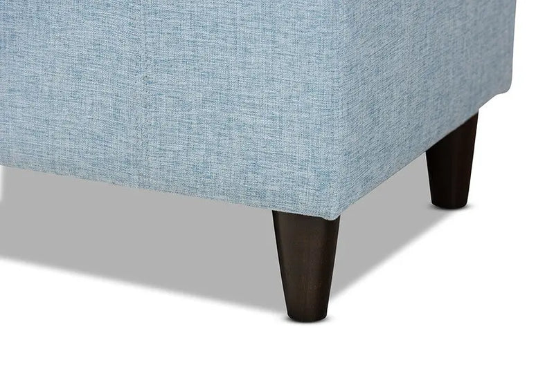Jayden Light Blue Fabric Upholstered Dark Brown Finished Wood Storage Bench Ottoman iHome Studio