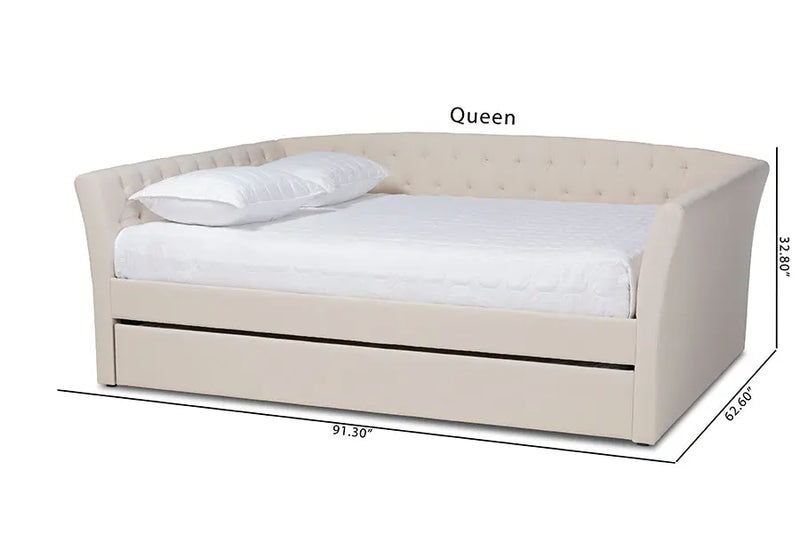 Jayleen Beige Fabric Upholstered Full Size Daybed w/Trundle Bed iHome Studio