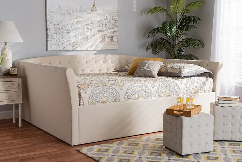 Jayleen Beige Fabric Upholstered Queen Size Daybed iHome Studio