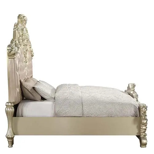 Jefferson King Bed, Faux Leather, Light Gold & Champagne Silver Finish iHome Studio