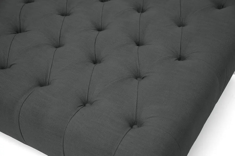 Jeremiah Button-Tufted Dark Gray Linen Modern Tufted Ottoman iHome Studio