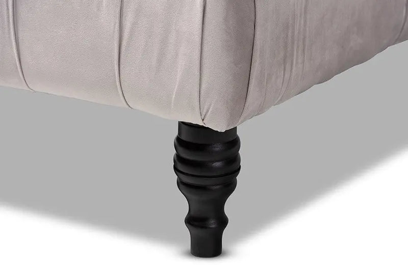 Jeremiah Transitional Grey Velvet Fabric Upholstered Button Tufted Cocktail Ottoman iHome Studio
