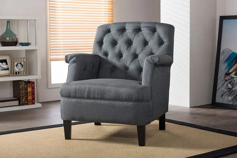 Jester Grey Fabric Upholstered Button-tufted Armchair iHome Studio
