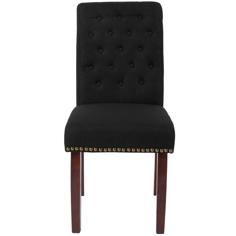 Joanne Black Fabric Parsons Chair with Rolled Back, Nail Trim/Walnut Finish iHome Studio