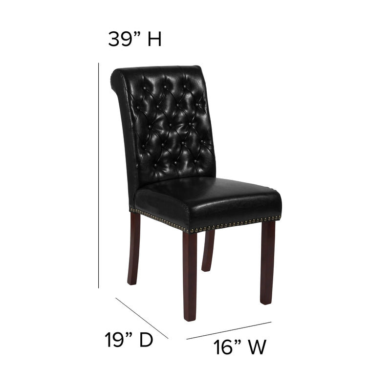 Joanne Black Faux Leather Parsons Chair with Rolled Back, Nail Trim/Walnut Finish iHome Studio