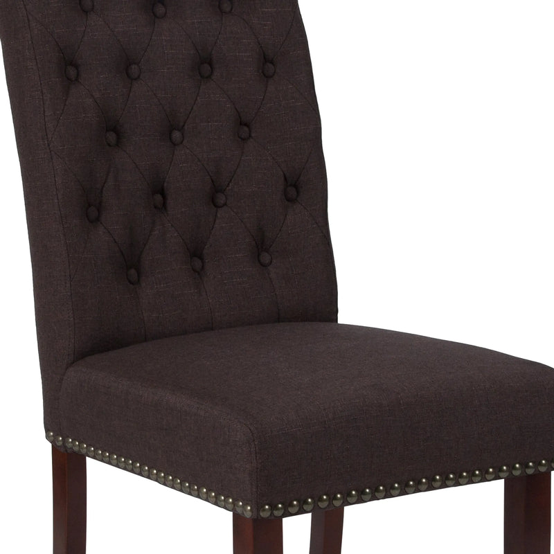 Joanne Brown Fabric Parsons Chair with Rolled Back, Nail Trim/Walnut Finish iHome Studio