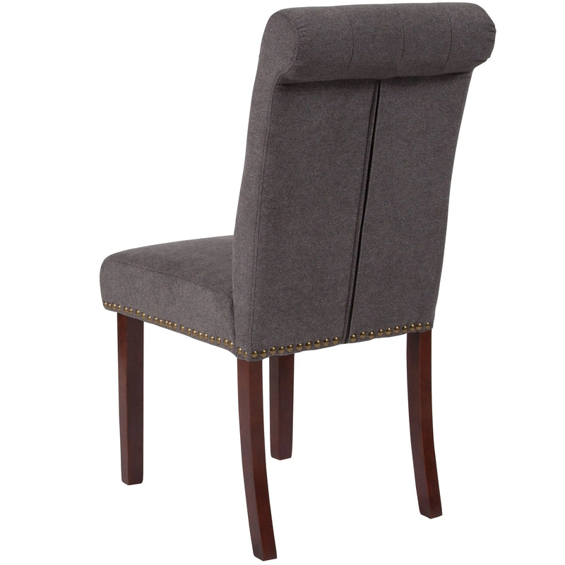 Joanne Dark Gray Fabric Parsons Chair with Rolled Back, Nail Trim/Walnut Finish iHome Studio