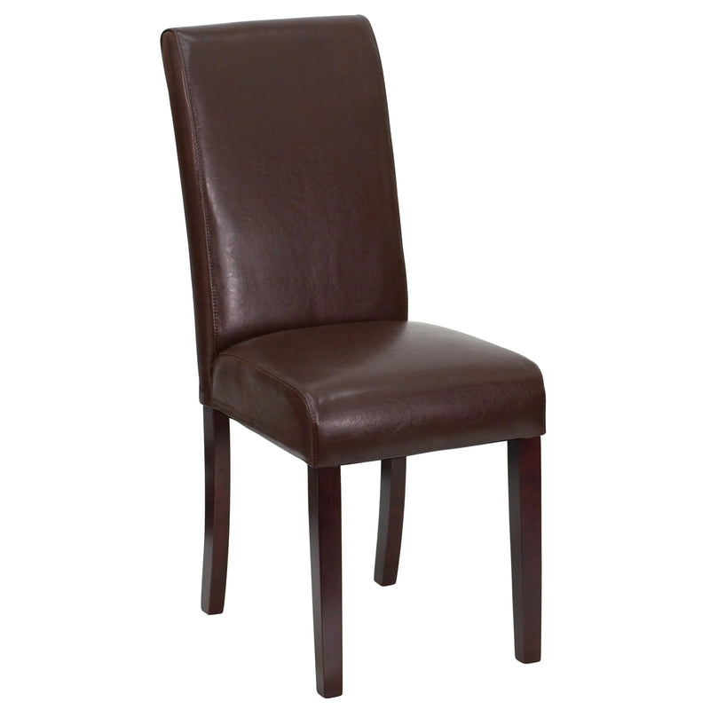 Joanne Traditional Brown Faux Leather Upholstered Panel Back Parsons Dining Chair iHome Studio