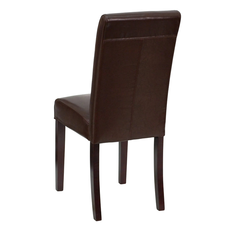 Joanne Traditional Brown Faux Leather Upholstered Panel Back Parsons Dining Chair iHome Studio
