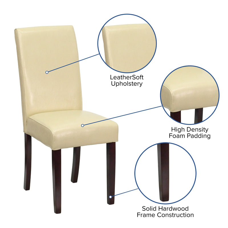 Joanne Traditional Ivory Faux Leather Upholstered Panel Back Parsons Dining Chair iHome Studio