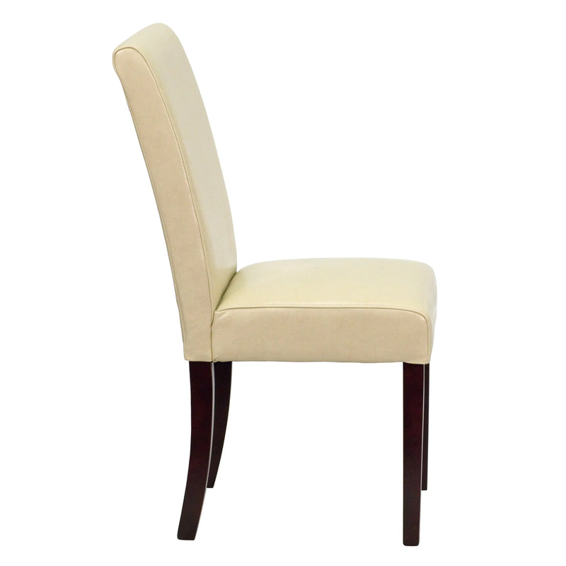 Joanne Traditional Ivory Faux Leather Upholstered Panel Back Parsons Dining Chair iHome Studio