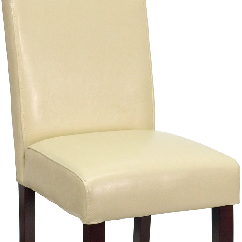 Joanne Traditional Ivory Faux Leather Upholstered Panel Back Parsons Dining Chair iHome Studio