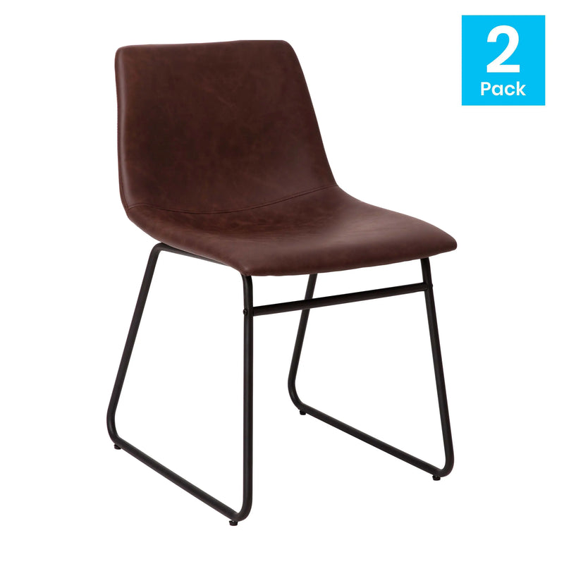 Johnson Mid-Back Dining Chair, Dark Brown Faux Leather/Black Frame, Set of 2 iHome Studio