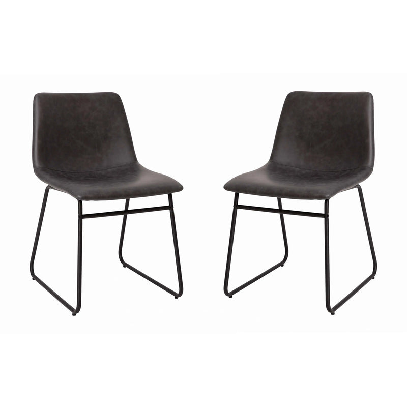 Johnson Mid-Back Dining Chair, Dark Gray Faux Leather/Black Frame, Set of 2 iHome Studio