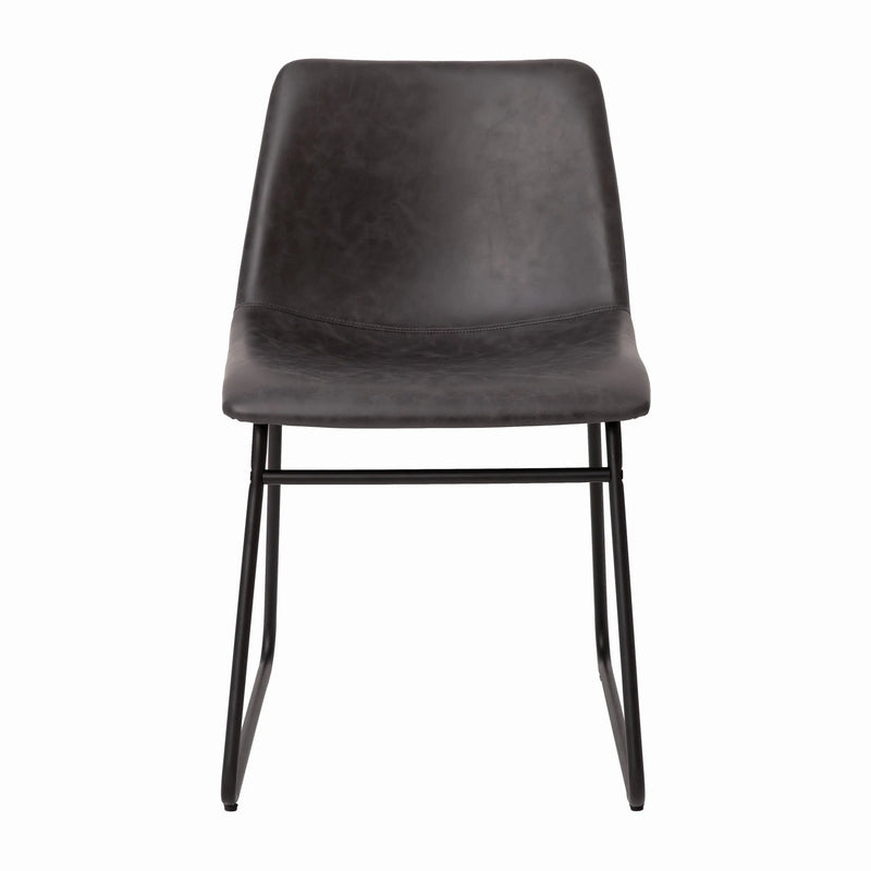 Johnson Mid-Back Dining Chair, Dark Gray Faux Leather/Black Frame, Set of 2 iHome Studio