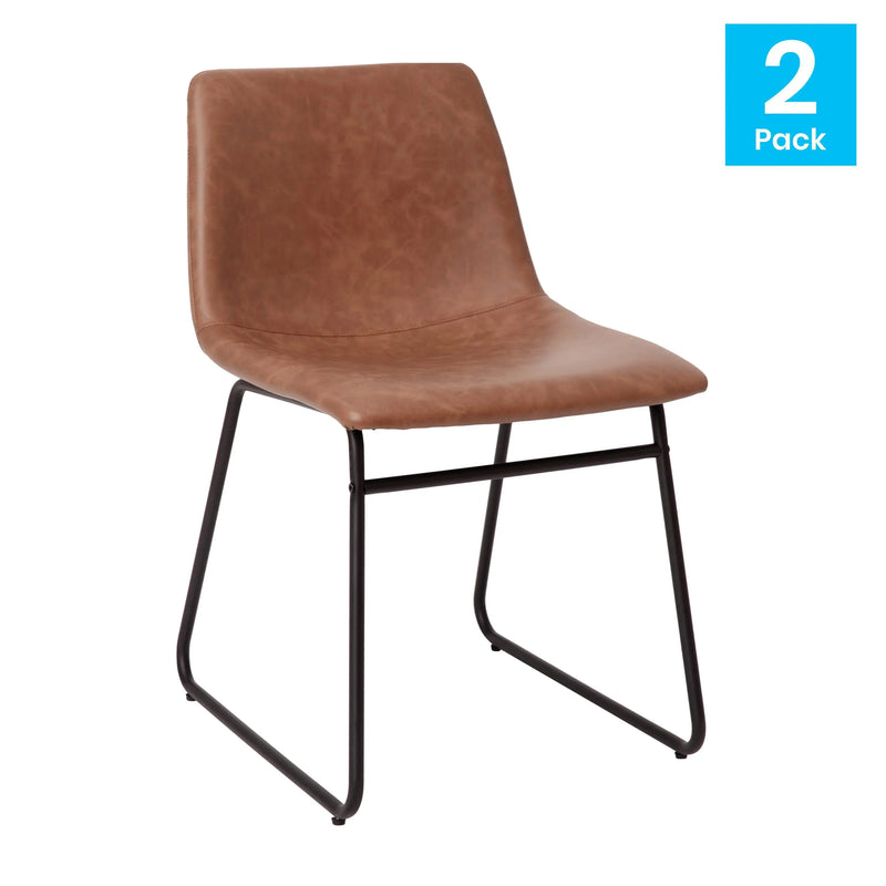 Johnson Mid-Back Dining Chair, Light Brown Faux Leather/Black Frame, Set of 2 iHome Studio