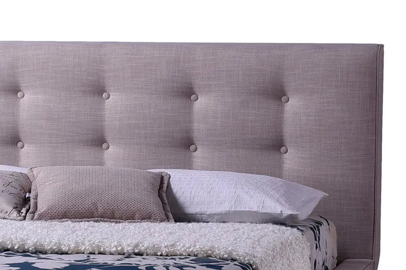 Jonesy Beige Fabric Upholstered Platform Bed w/Button Tufted Headboard (Full) iHome Studio