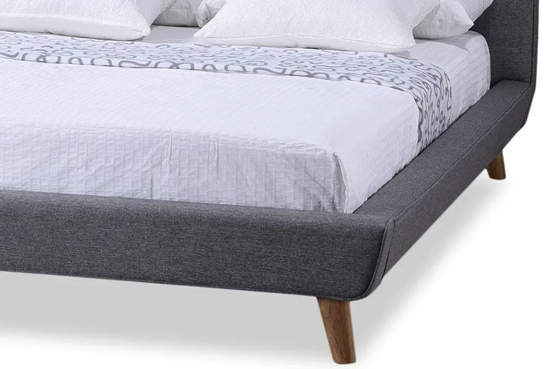 Jonesy Grey Fabric Upholstered Platform Bed w/Button Tufted Headboard (Full) iHome Studio