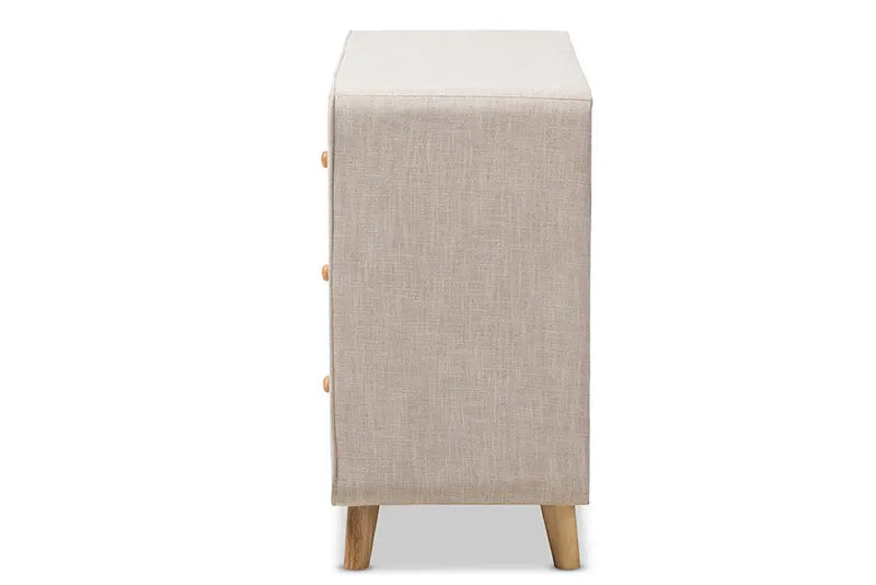 Jonesy Mid-Century Beige Linen Upholstered 6-Drawer Dresser iHome Studio