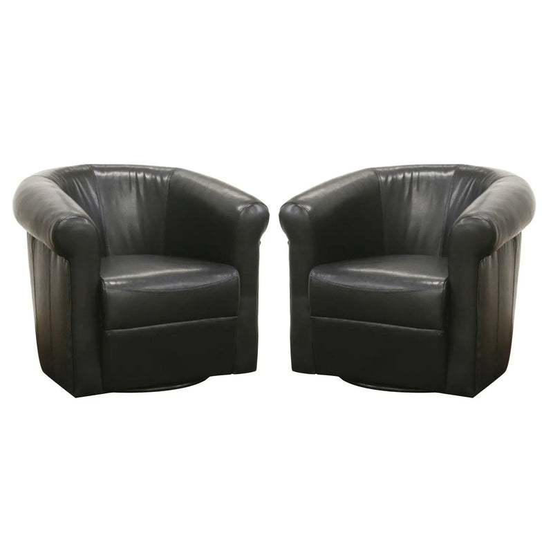 Julian Black Brown Faux Leather 360 Degree Swivel 2 PCS-Living Room Club Chair iHome Studio