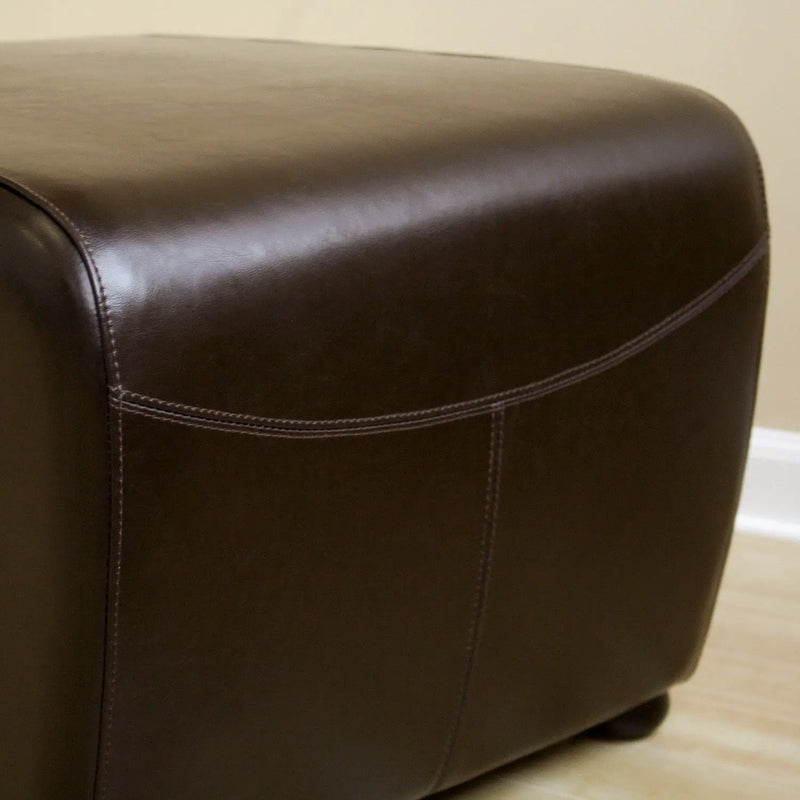 Julian Dark Brown Leather Ottoman w/Rounded Sides iHome Studio