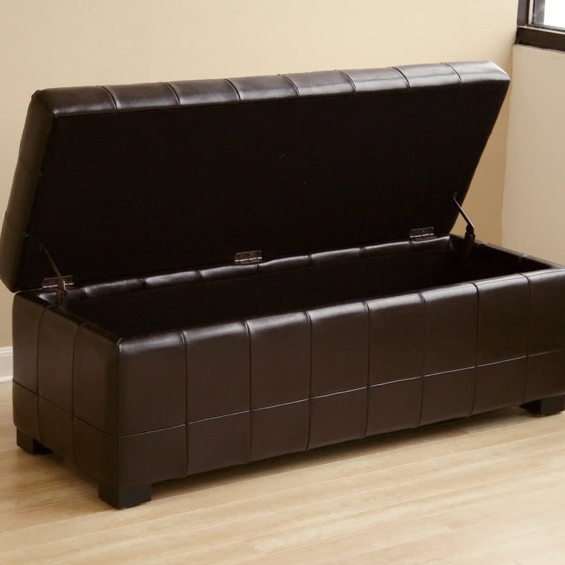 Julian Dark Brown Leather Storage Bench Ottoman w/Dimples iHome Studio