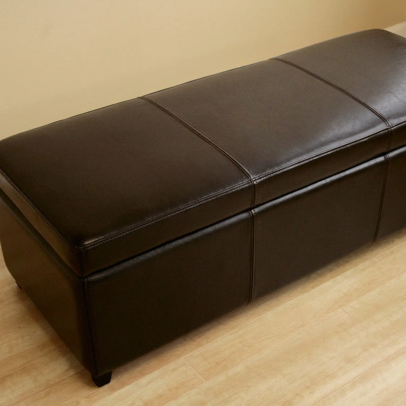 Julian Dark Brown Leather Storage Bench Ottoman w/Stitching iHome Studio