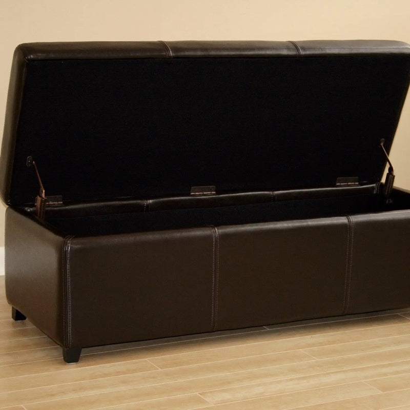 Julian Dark Brown Leather Storage Bench Ottoman w/Stitching iHome Studio