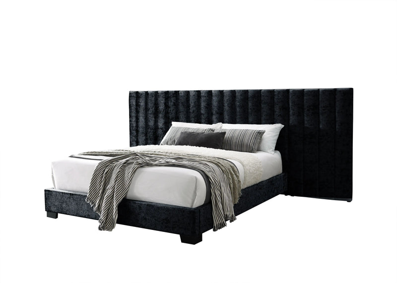 Julius King Bed w/Oversized Headboard, Black Fabric iHome Studio