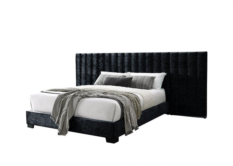 Julius Queen Bed w/Oversized Headboard, Black Fabric iHome Studio