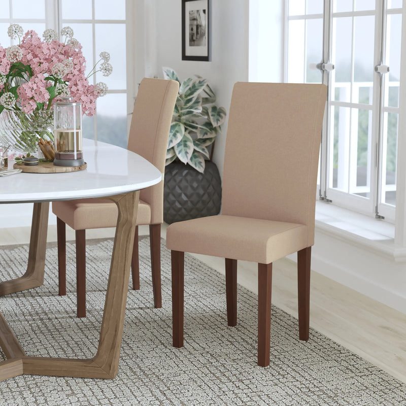 Katherine Beige Fabric Upholstered Panel Back Parsons Dining Chair iHome Studio