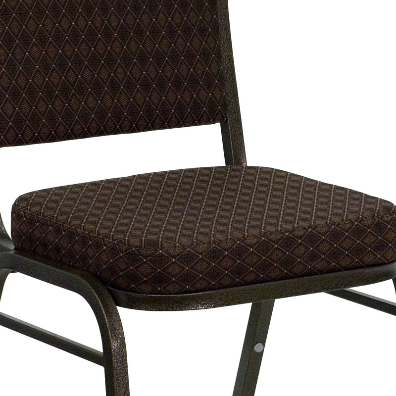 Katherine Crown Back Stacking Banquet Chair, Brown Patterned Fabric - Gold Vein Frame iHome Studio