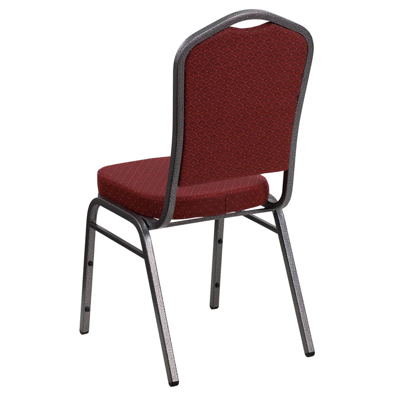 Katherine Crown Back Stacking Banquet Chair, Burgundy Patterned Fabric - Silver Vein Frame iHome Studio