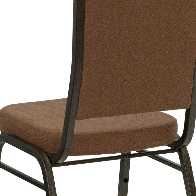 Katherine Crown Back Stacking Banquet Chair, Coffee Fabric - Gold Vein Frame iHome Studio