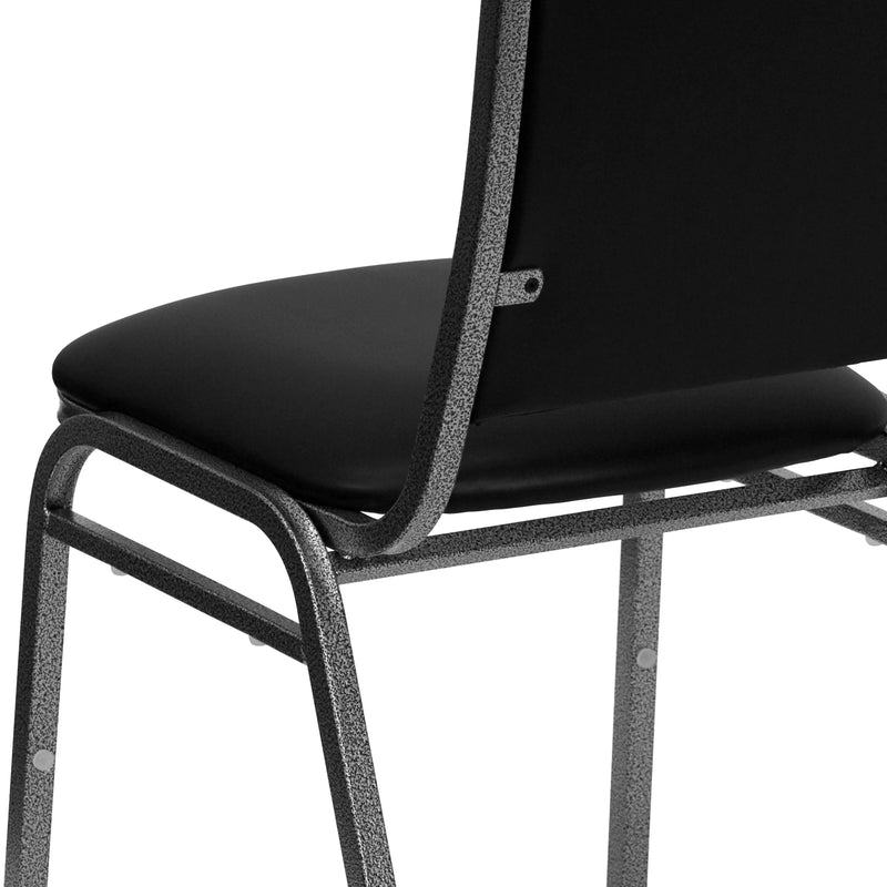 Katherine Stacking Banquet Chair, Black Vinyl - Silver Vein Frame iHome Studio