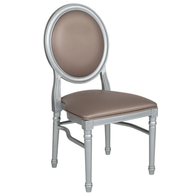 Katy Louis Chair with Taupe Vinyl Back and Seat and Silver Frame iHome Studio