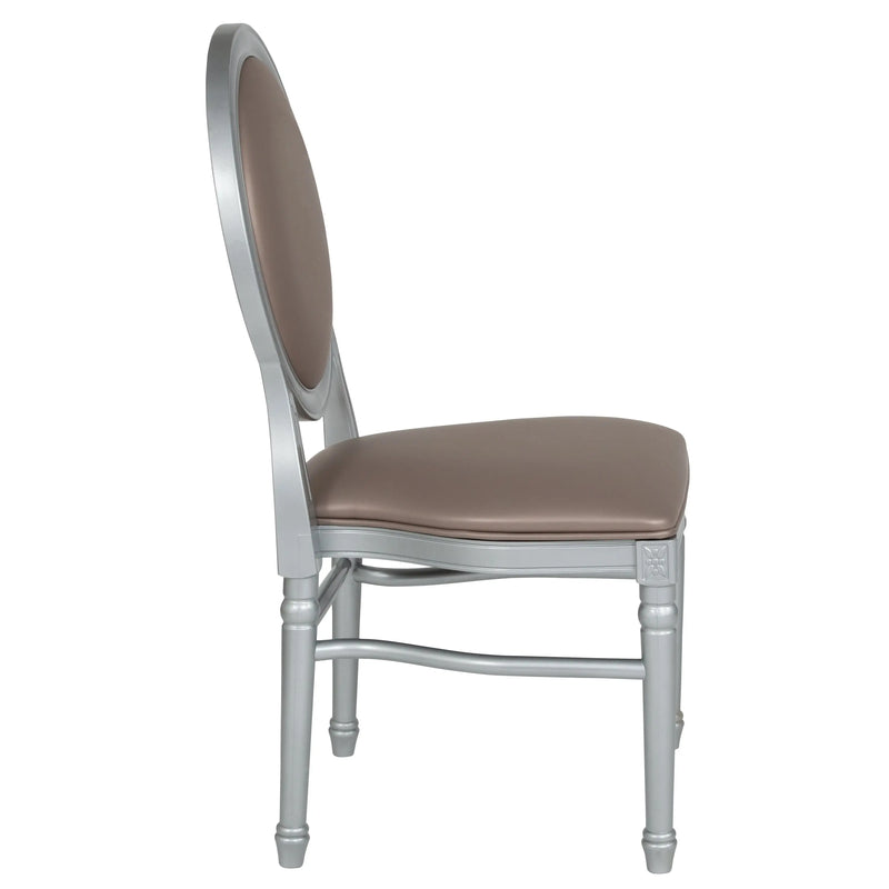 Katy Louis Chair with Taupe Vinyl Back and Seat and Silver Frame iHome Studio