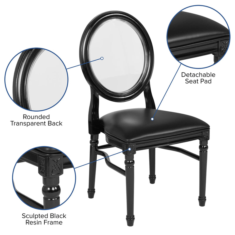 Katy Louis Chair with Transparent Back, Black Vinyl Seat and Black Frame iHome Studio