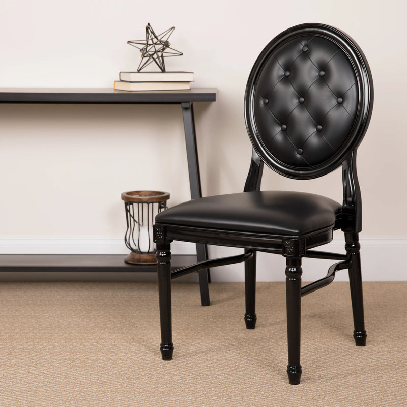 Katy Louis Chair with Tufted Back, Black Vinyl Seat and Black Frame iHome Studio