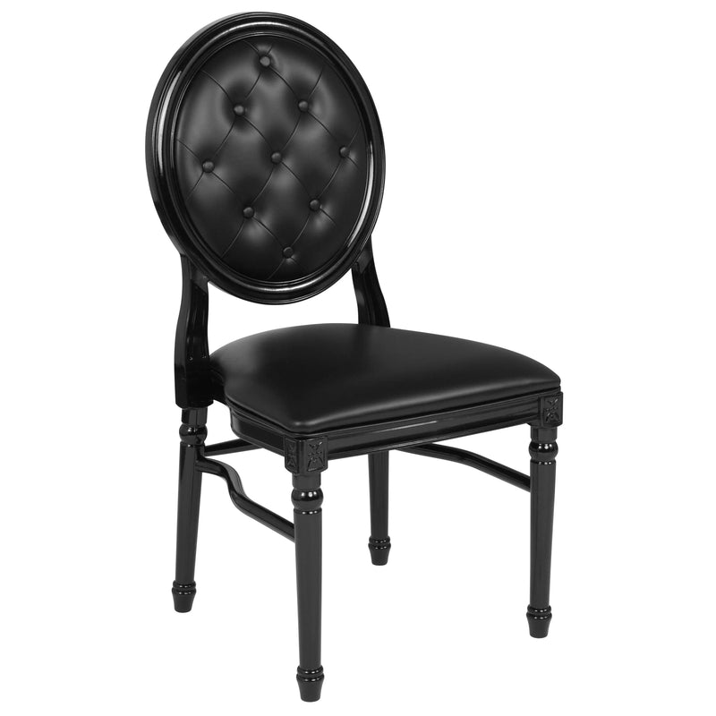 Katy Louis Chair with Tufted Back, Black Vinyl Seat and Black Frame iHome Studio