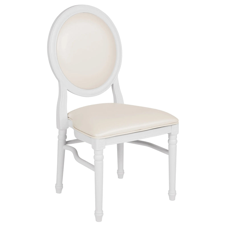 Katy Louis Chair with White Vinyl Back and Seat and White Frame iHome Studio