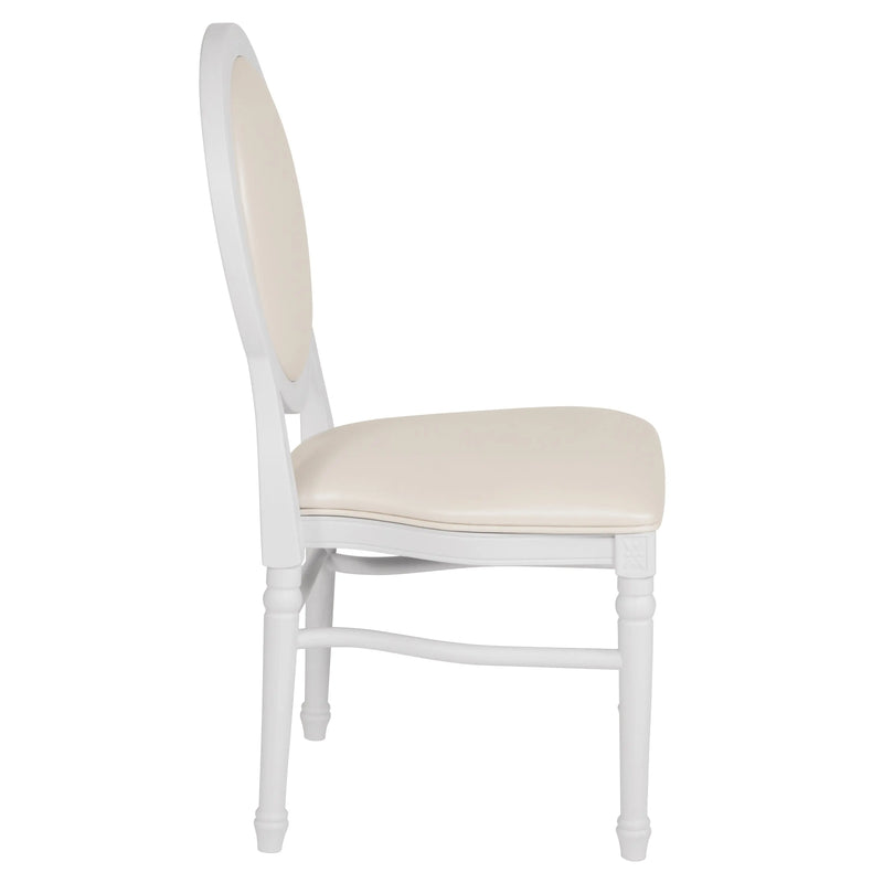 Katy Louis Chair with White Vinyl Back and Seat and White Frame iHome Studio